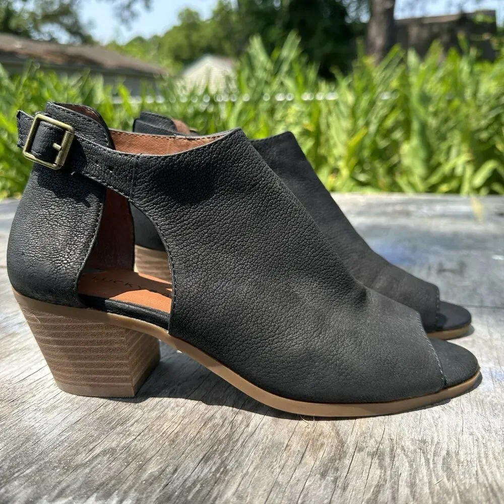 LUCKY BRAND Black Peeptoe Booties Heels Size 8 - READ - 500